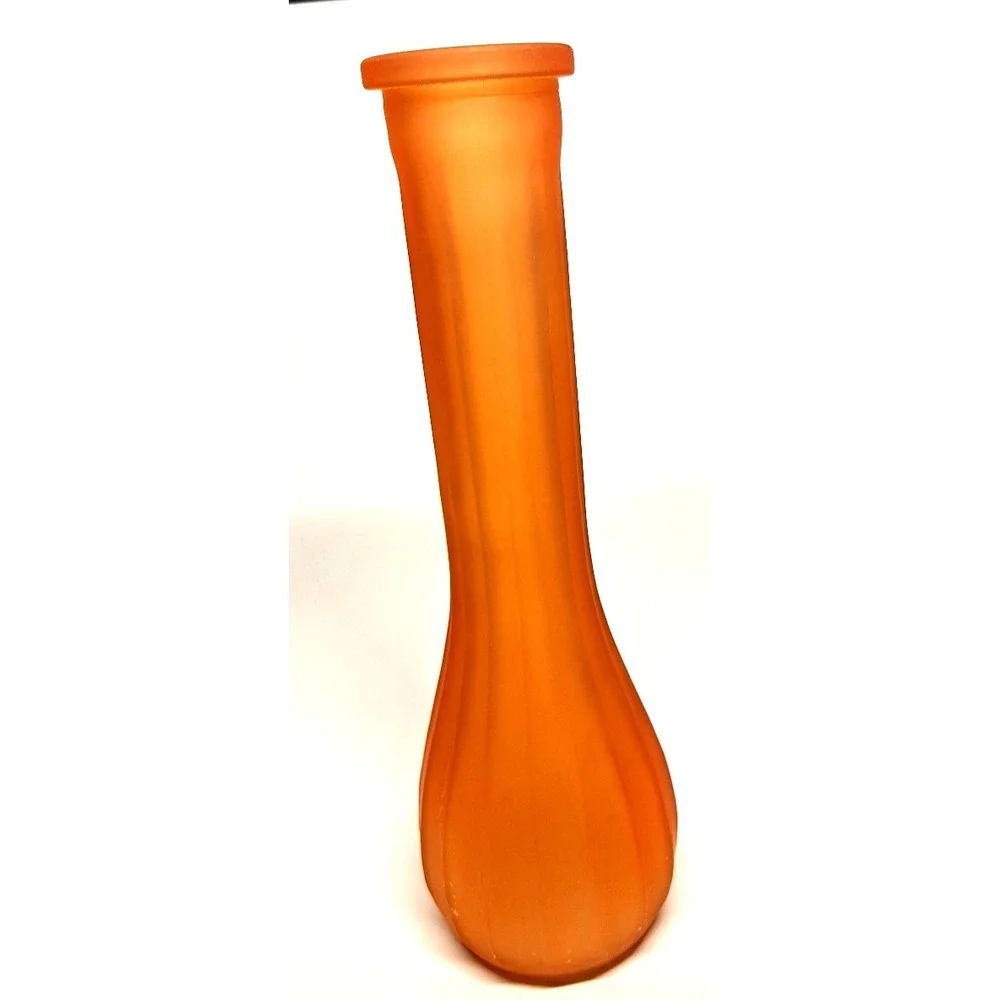 Vintage Vase Beautiful‎ Orange Hue, Ribbed Glass 8.5 Inches, #2
